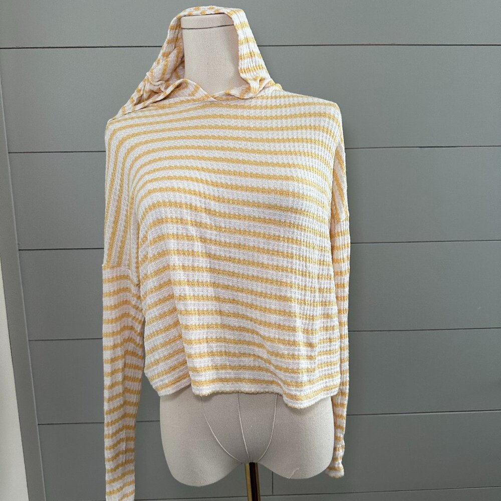 Yellow and White Striped Sweater Hoodie- size S